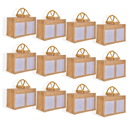 Wholesale Natural Burlap Jute Gift Bags with Cane Handles & Organza for  Parties (Packs of 12)