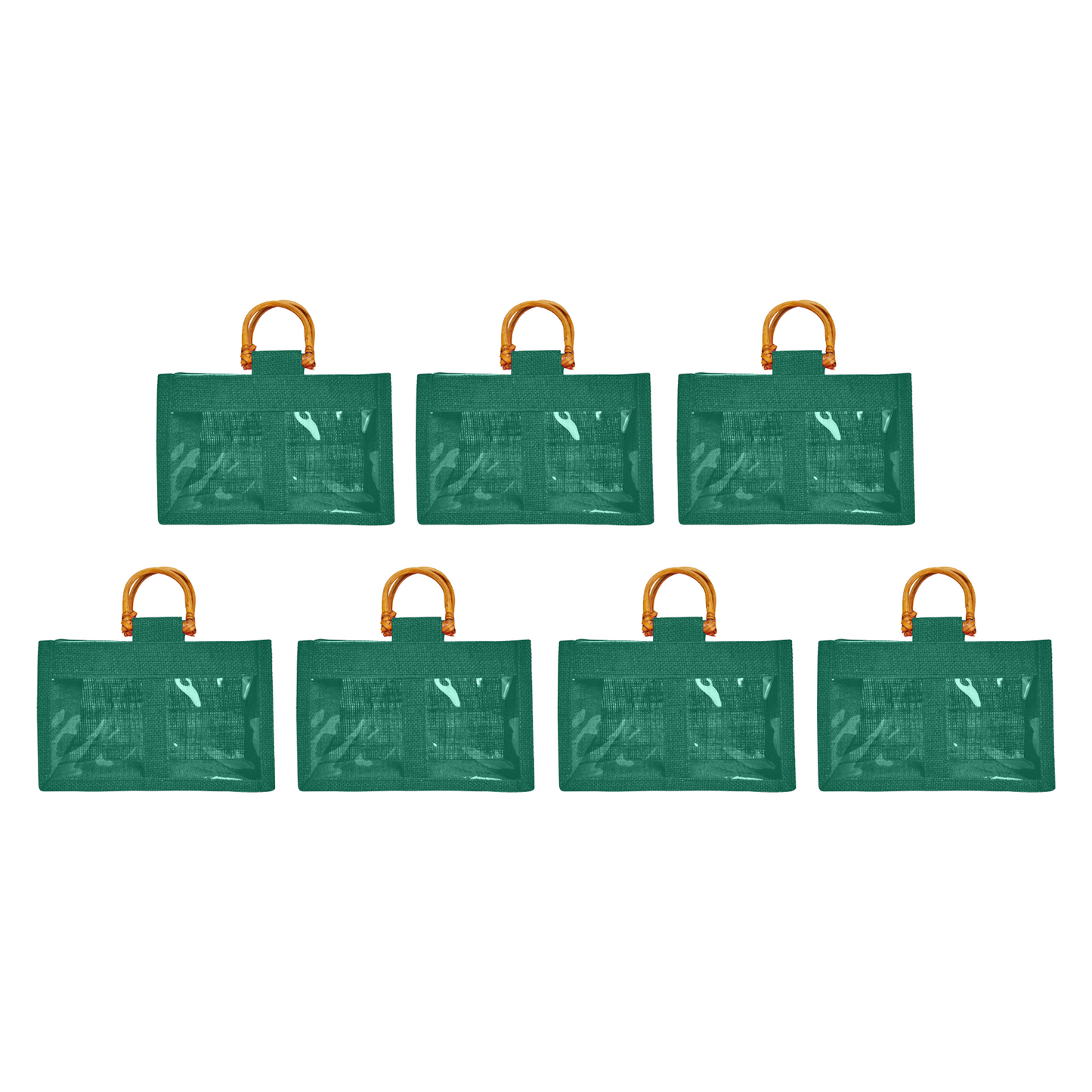 Wholesale Colourful Burlap Jute Gift Bags with Cane Handles (Packs of 7)