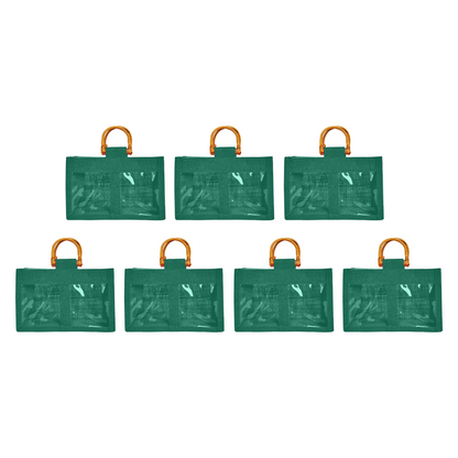 Wholesale Colourful Burlap Jute Gift Bags with Cane Handles (Packs of 7)