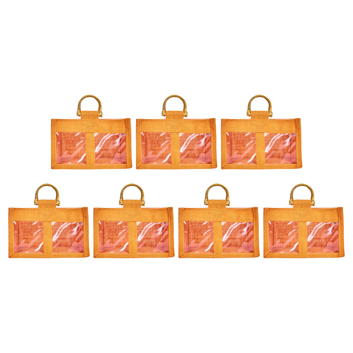 Wholesale Colourful Burlap Jute Gift Bags with Cane Handles (Packs of 7)