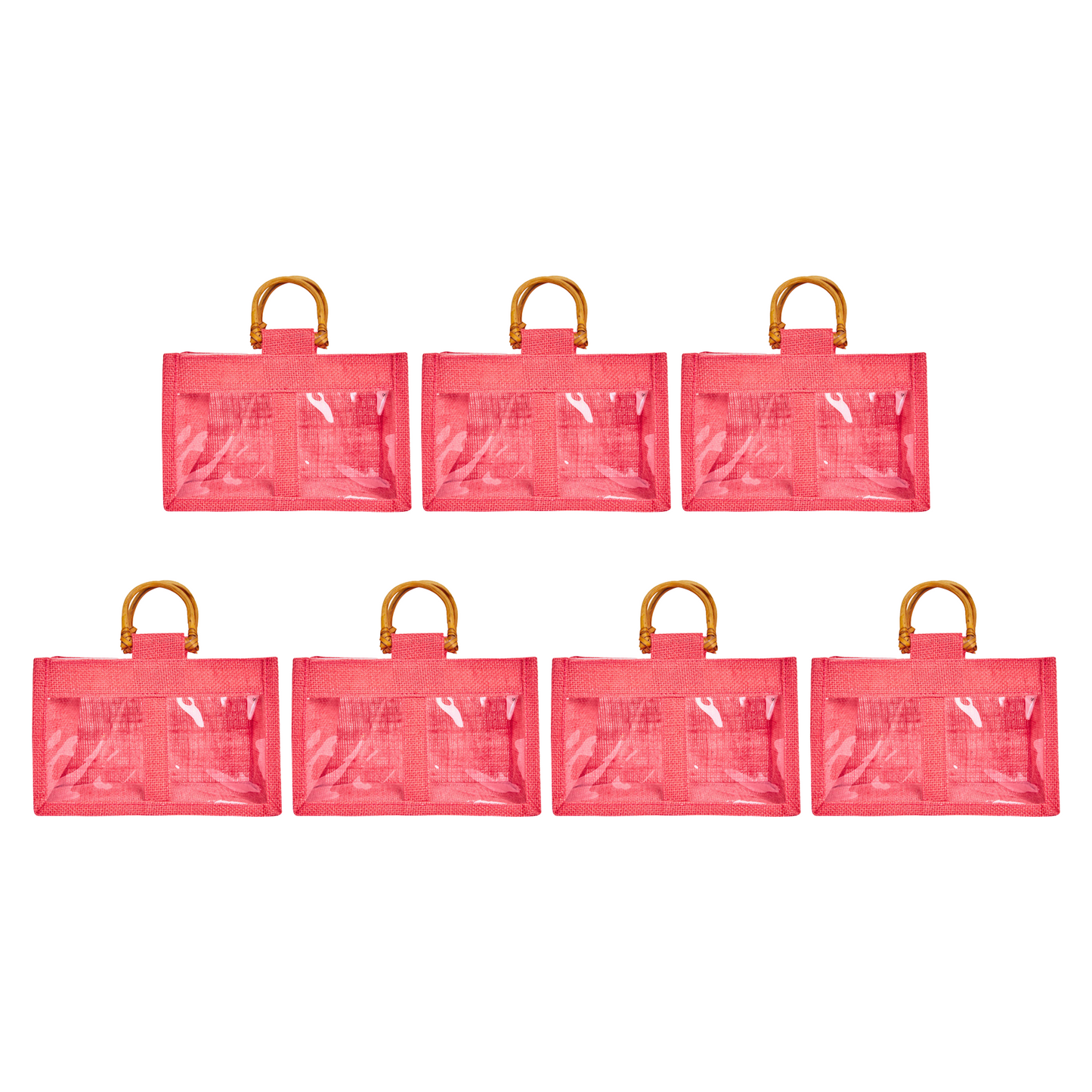 Wholesale Colourful Burlap Jute Gift Bags with Cane Handles (Packs of 7)