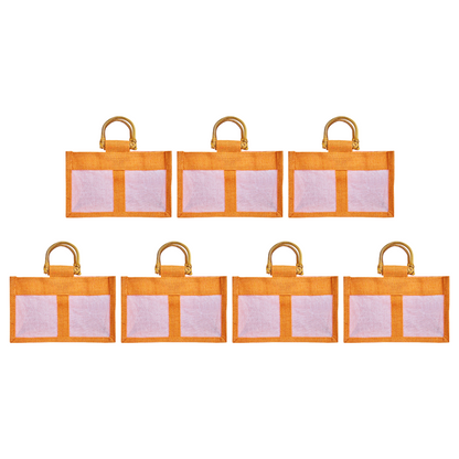 Wholesale Eco-Friendly Coloured Burlap Jute Gift Bags with Organza  (Packs of 7)