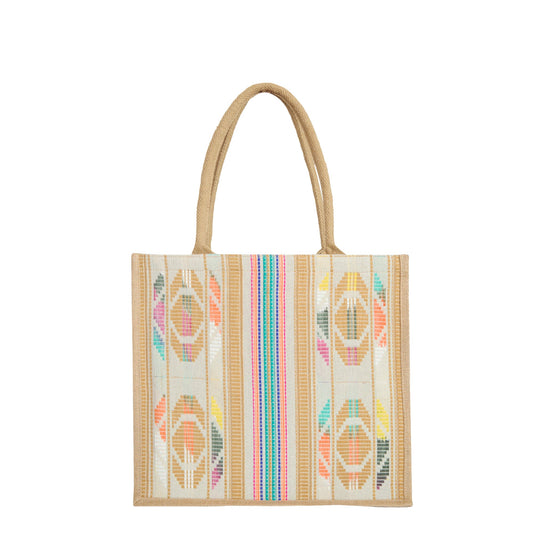 Wholesale Natural Jute with Jacquard fabric Shoulder Tote Bag for Everyday