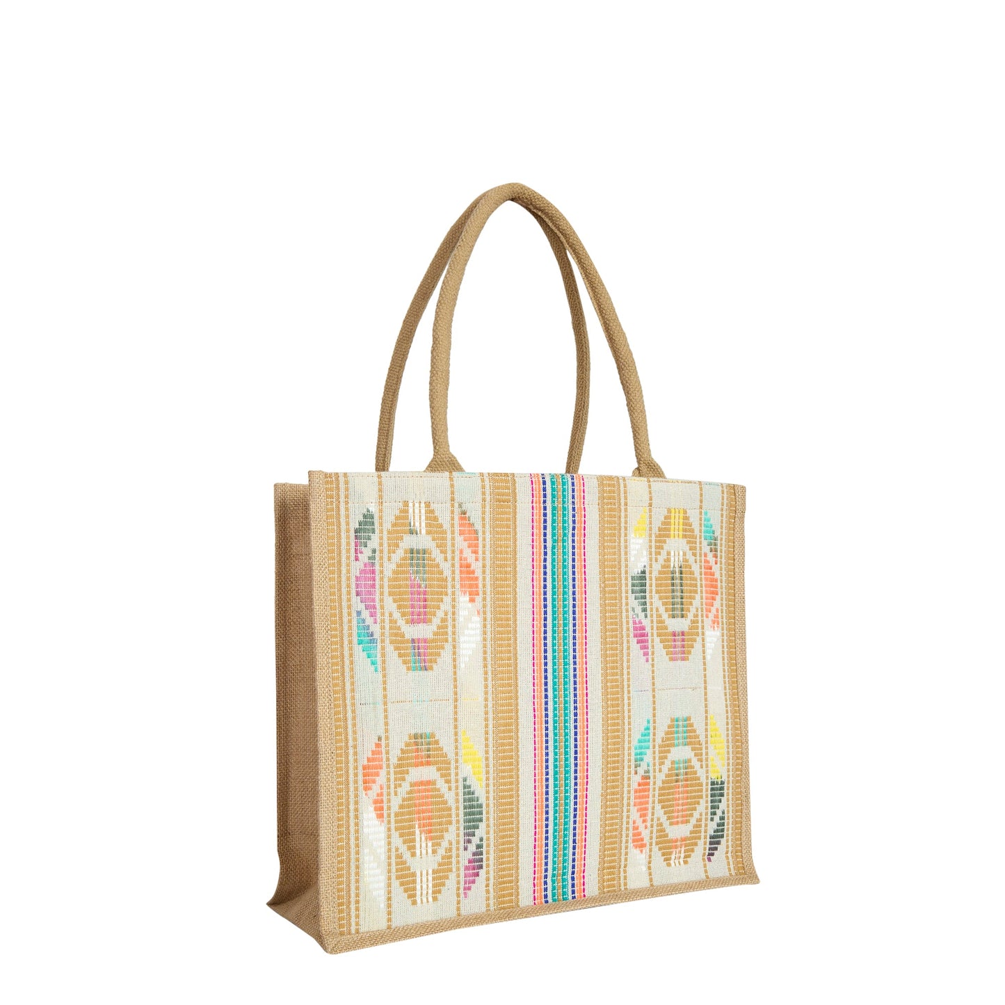 Wholesale Natural Jute with Jacquard fabric Shoulder Tote Bag for Everyday