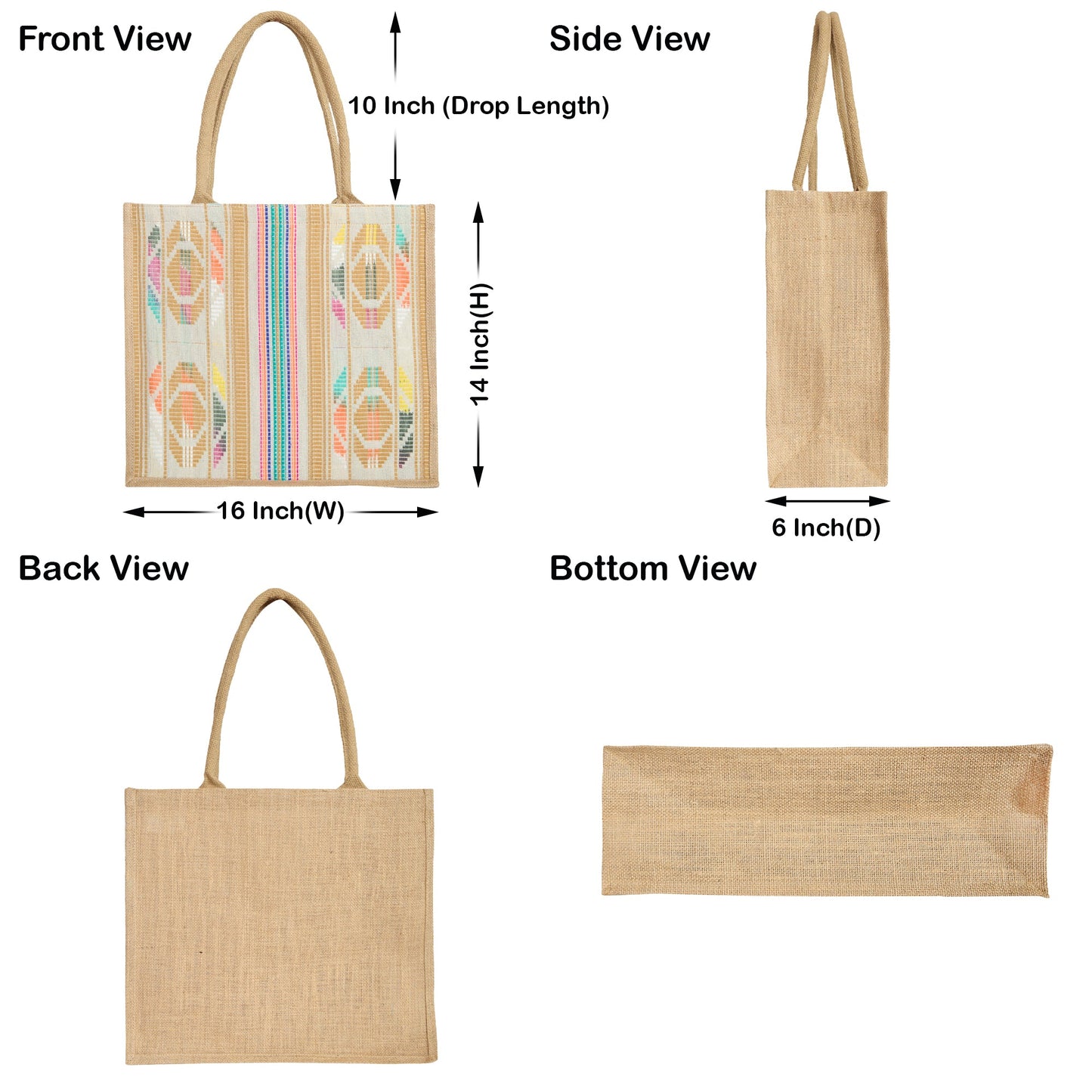 Wholesale Reusable Jute with Jacquard fabric Shopping Tote Bag Combo
