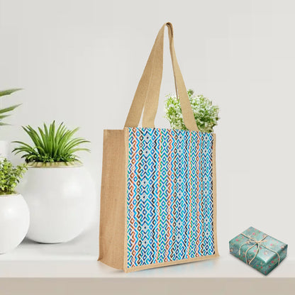 Wholesale Natural Jute with Jacquard fabric Shopping  Shoulder Tote Bag