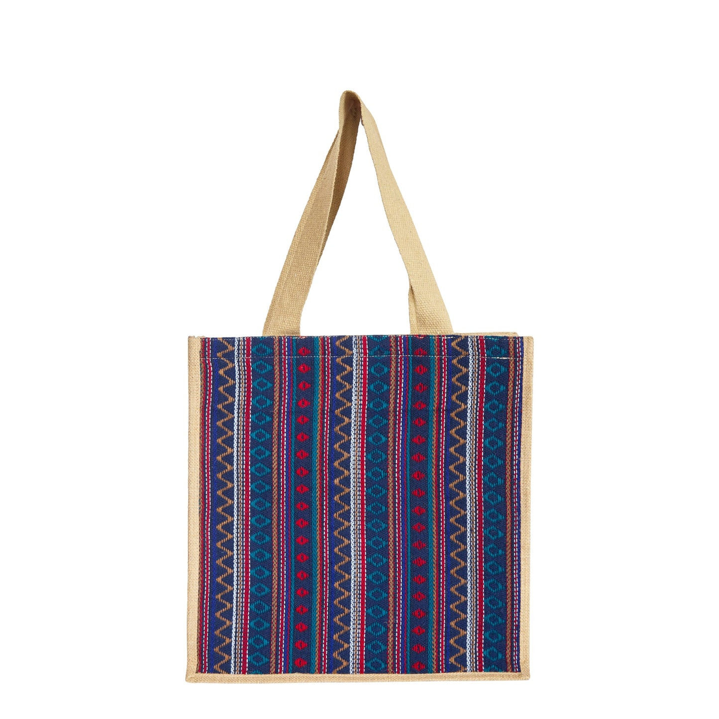 Wholesale Natural JuteTote Bag with Purple Jacquard Fabric for daily use