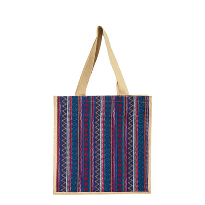 Wholesale Natural JuteTote Bag with Purple Jacquard Fabric for daily use