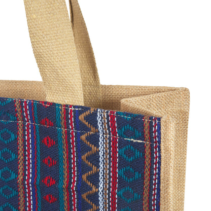 Wholesale Natural JuteTote Bag with Purple Jacquard Fabric for daily use