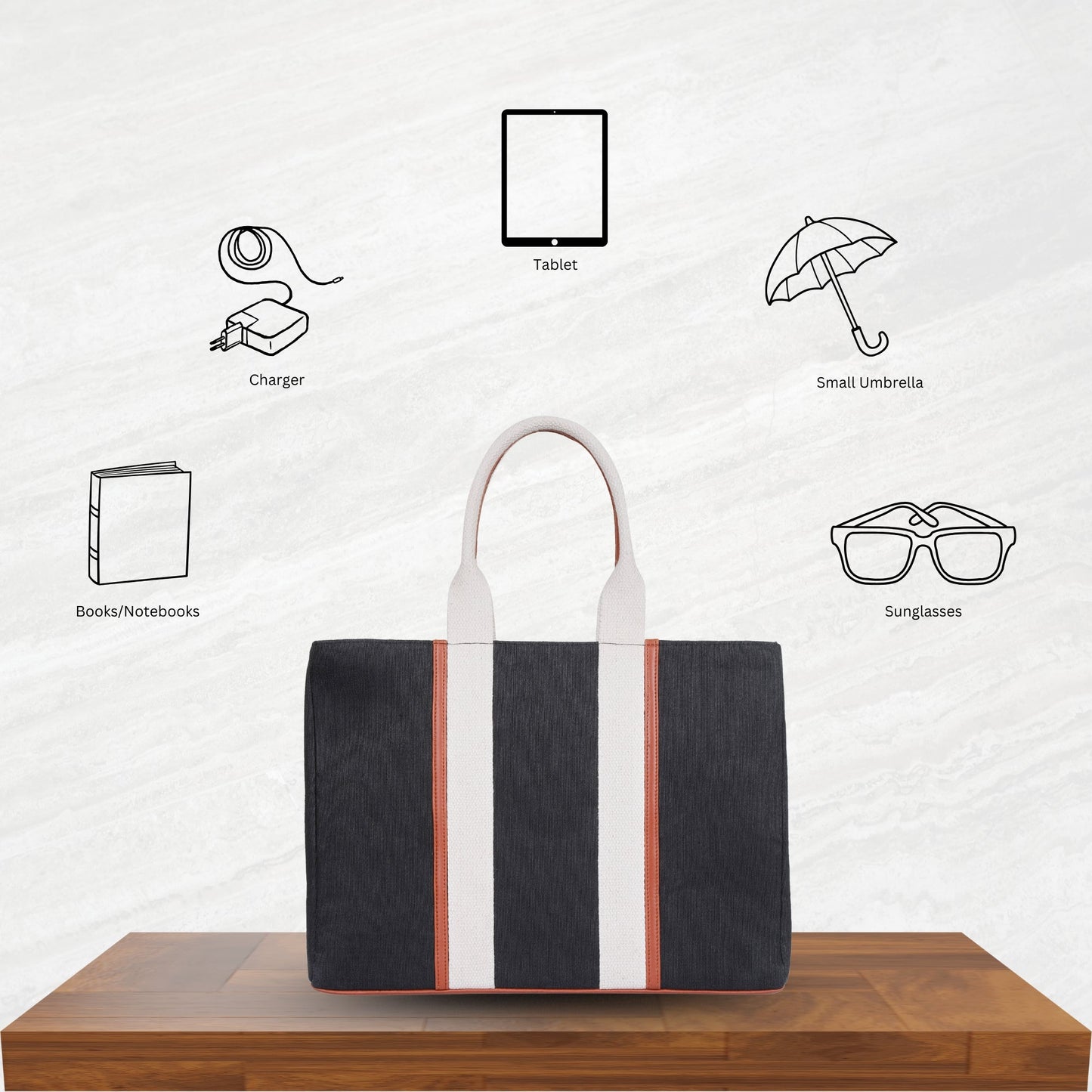 Wholesale  Black Canvas Tote Handbag with Zipper Strap
