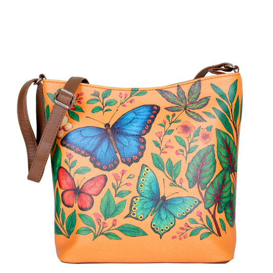 Butterfly Hand Printed Vegan Leather Crossbody Bag – Wholesale Stylish Sling & Shoulder Purse for Women