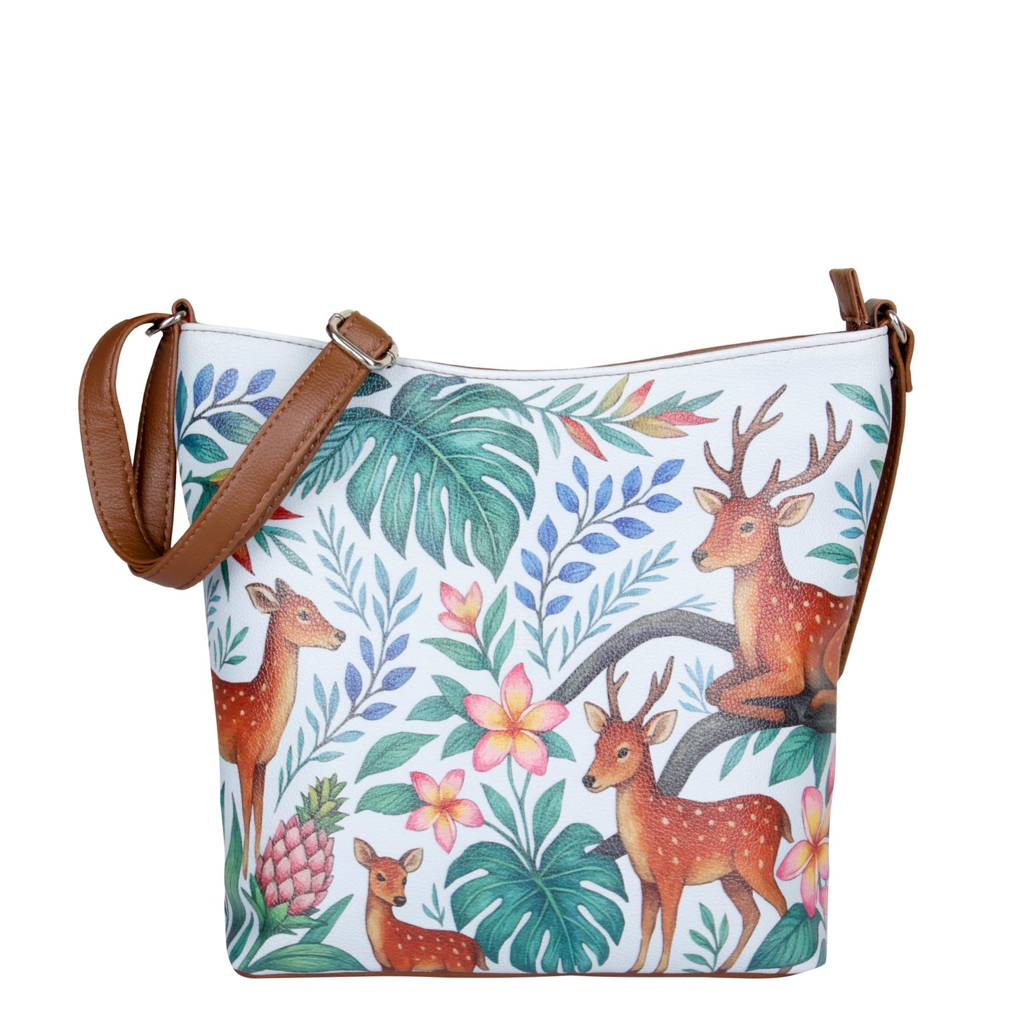 Women's vegan leather deer print crossbody bag with adjustable strap for travel, work and everyday use