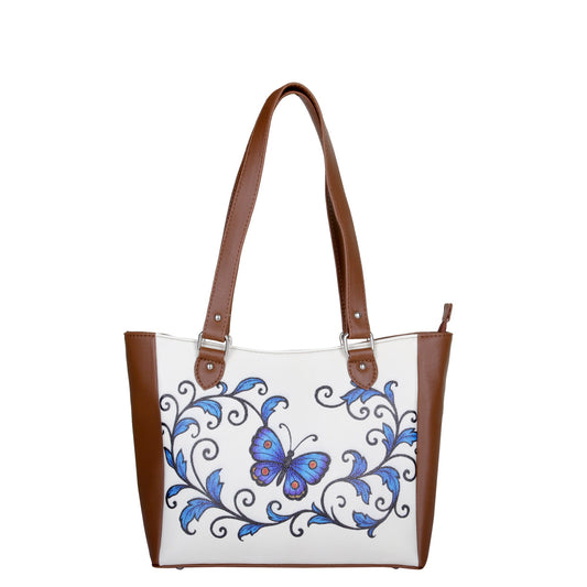 Butterfly Hand Printed Wholesale Vegan Leather Shoulder Tote Bag– Handbag, Top Handle Purse for Women – Ideal for Office, Travel & Everyday Use