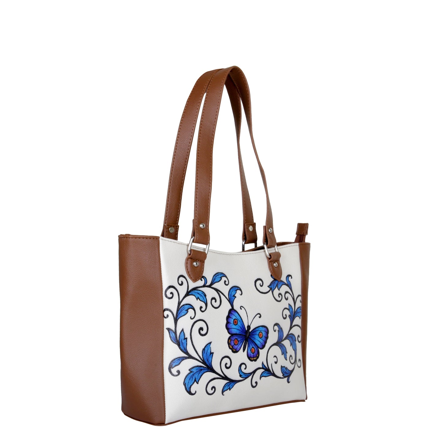 Butterfly Hand Printed Wholesale Vegan Leather Shoulder Tote Bag– Handbag, Top Handle Purse for Women – Ideal for Office, Travel & Everyday Use