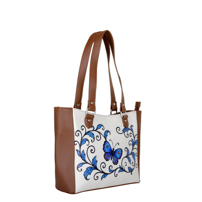 Butterfly Hand Printed Wholesale Vegan Leather Shoulder Tote Bag– Handbag, Top Handle Purse for Women – Ideal for Office, Travel & Everyday Use