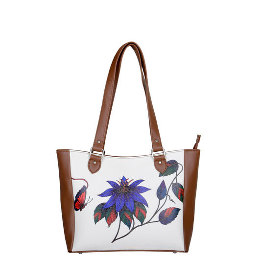 Floral Wholesale Hand Printed Vegan Leather Shoulder Tote Bag– Handbag, Top Handle Purse for Women – Ideal for Office, Travel & Everyday Use