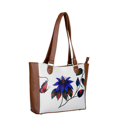 Floral Wholesale Hand Printed Vegan Leather Shoulder Tote Bag– Handbag, Top Handle Purse for Women – Ideal for Office, Travel & Everyday Use