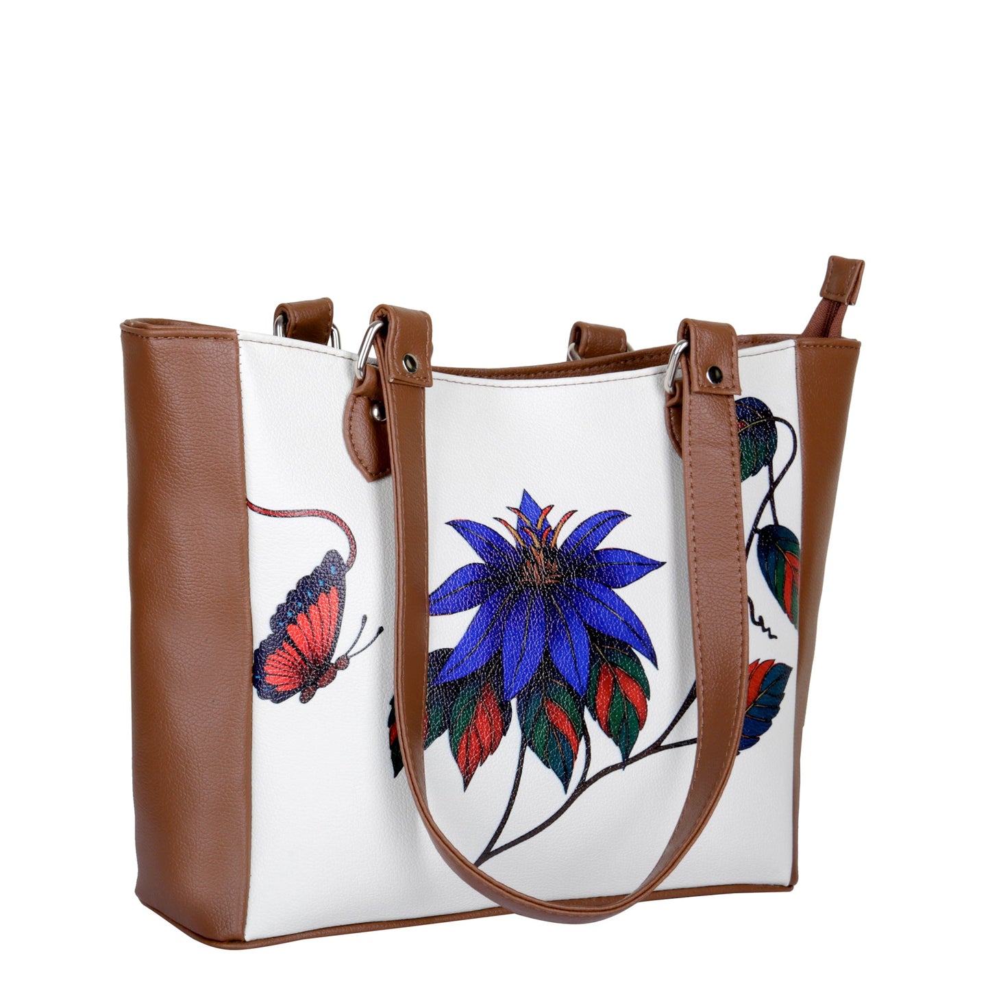 Floral Wholesale Hand Printed Vegan Leather Shoulder Tote Bag– Handbag, Top Handle Purse for Women – Ideal for Office, Travel & Everyday Use