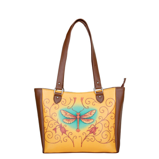 Dragonfly Wholesale Hand Printed Vegan Leather Shoulder Tote Bag– Handbag, Top Handle Purse for Women – Ideal for Office, Travel & Everyday Use
