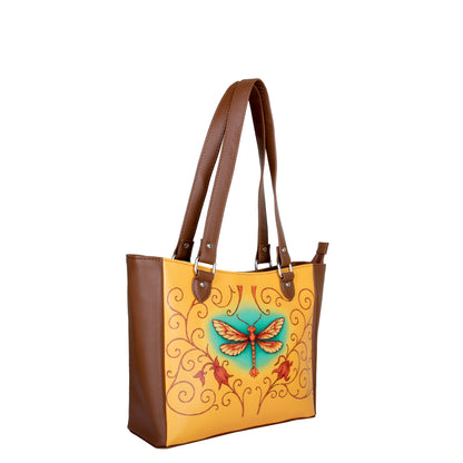 Dragonfly Wholesale Hand Printed Vegan Leather Shoulder Tote Bag– Handbag, Top Handle Purse for Women – Ideal for Office, Travel & Everyday Use
