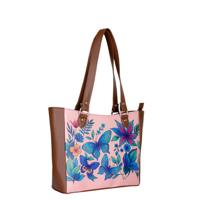 Botanical Hand Printed Wholesale Vegan Leather Shoulder Tote Bag– Handbag, Top Handle Purse for Women – Ideal for Office, Travel & Everyday Use