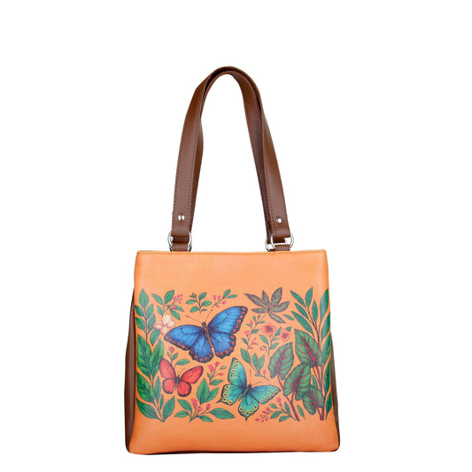 Hand Printed Butterflies Vegan Leather Tote Shoulder Bag – Women’s Wholesale Multi‑Compartment Handbag for Work, Travel & Daily Use