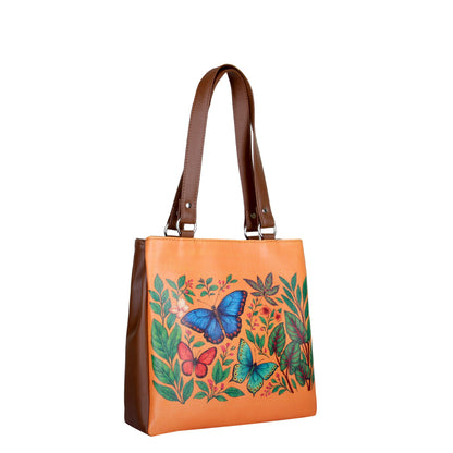 Hand Printed Butterflies Vegan Leather Tote Shoulder Bag – Women’s Wholesale Multi‑Compartment Handbag for Work, Travel & Daily Use
