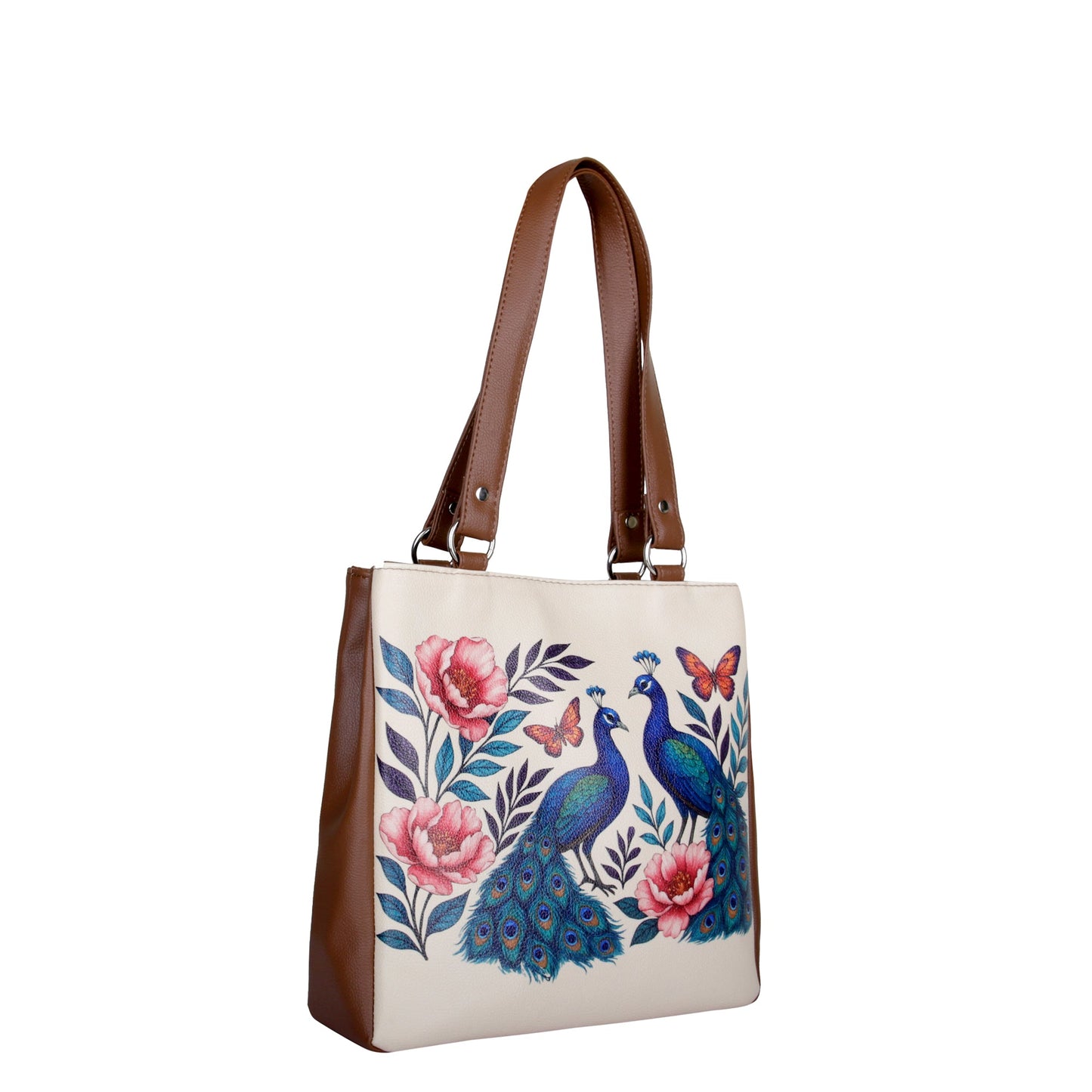 Hand Printed Peacock Vegan Leather Tote Shoulder Bag – Women’s Wholesale Multi‑Compartment Handbag for Work, Travel & Daily Use
