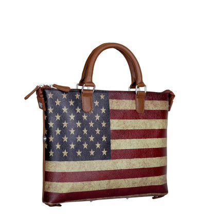 Women’s USA Flag Vegan Leather 3‑in‑1 Hand Printed Wholesale Convertible Shoulder Bag – Stylish Top Handle Crossbody Purse