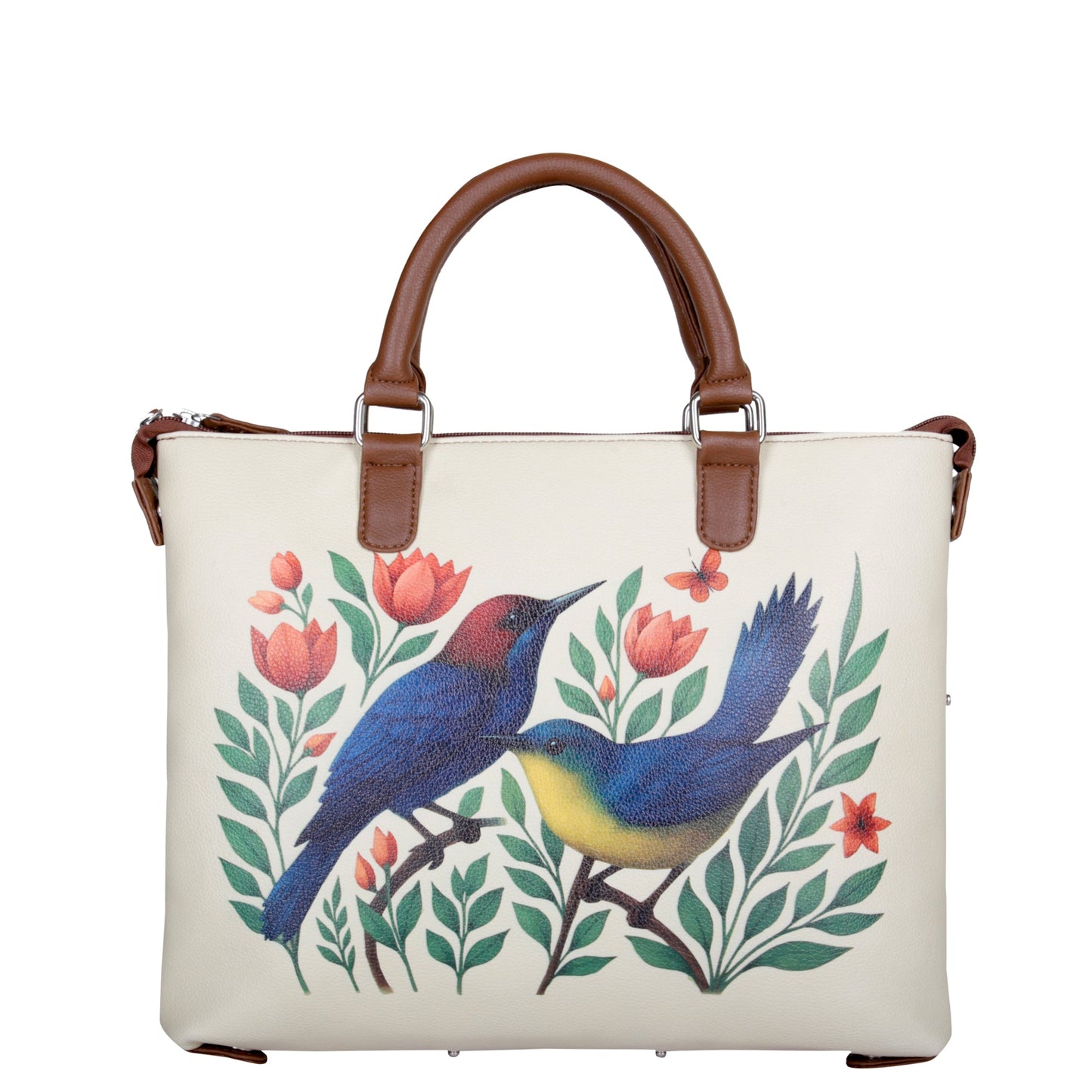 Women’s Birds Vegan Leather 3‑in‑1 Hand Printed Wholesale Convertible Shoulder Bag – Stylish Top Handle Crossbody Purse