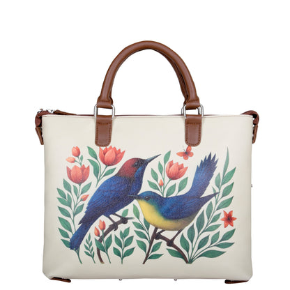 Women’s Birds Vegan Leather 3‑in‑1 Hand Printed Wholesale Convertible Shoulder Bag – Stylish Top Handle Crossbody Purse