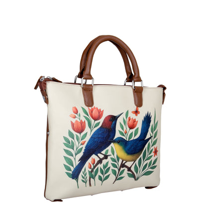 Women’s Birds Vegan Leather 3‑in‑1 Hand Printed Wholesale Convertible Shoulder Bag – Stylish Top Handle Crossbody Purse
