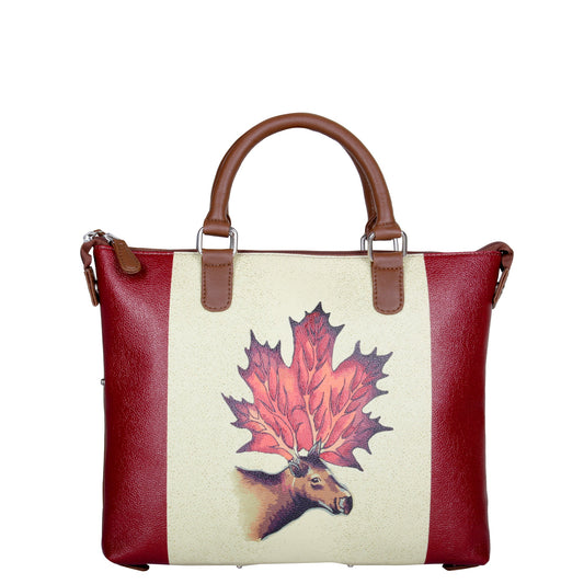 Women’s Maple Leaf Hand Printed Vegan Leather Wholesale Shoulder Bag – Stylish Top Handle Crossbody for Daily Use