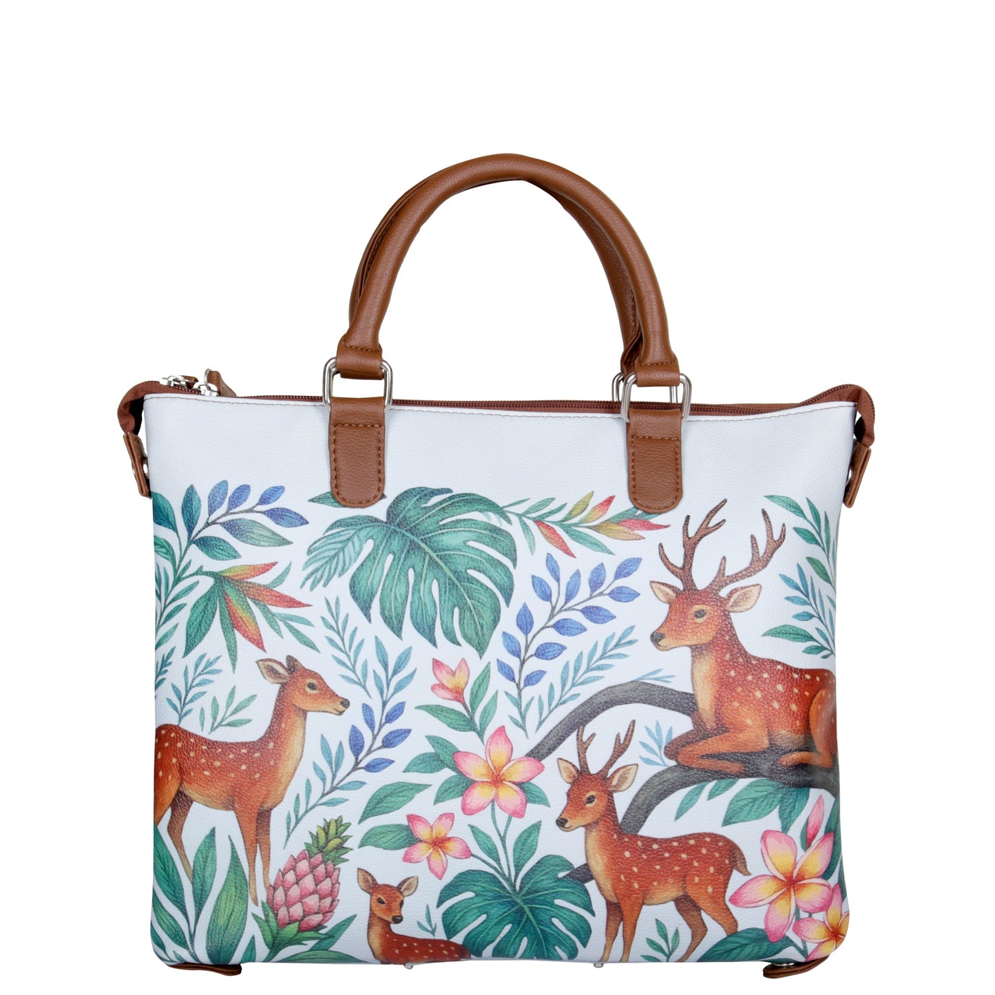 Women’s Deer Vegan Leather 3‑in‑1 Hand Printed Wholesale Convertible Shoulder Bag – Stylish Top Handle Crossbody Purse – Everyday Use