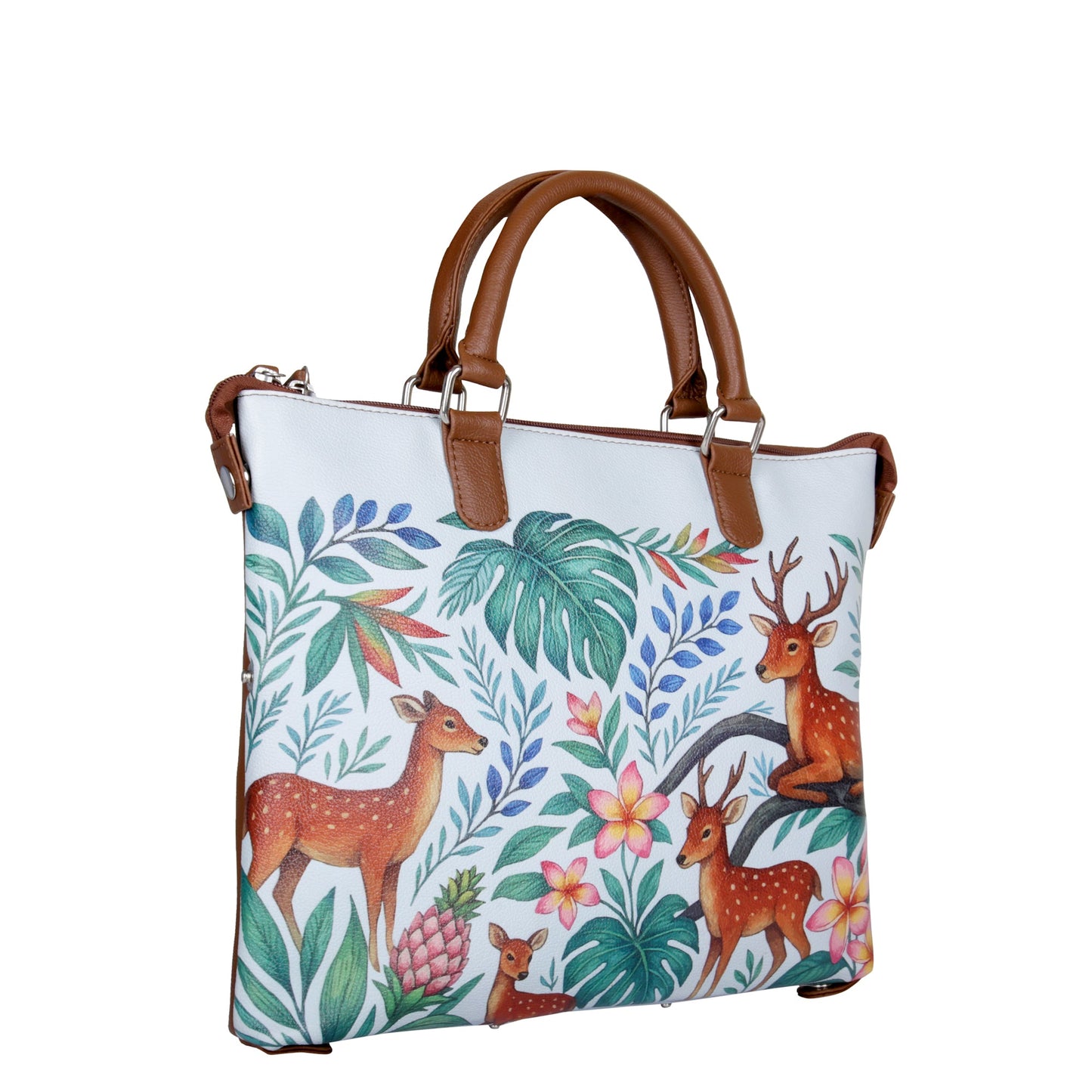 Women’s Deer Vegan Leather 3‑in‑1 Hand Printed Wholesale Convertible Shoulder Bag – Stylish Top Handle Crossbody Purse – Everyday Use