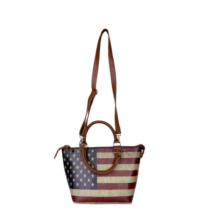Women’s USA Flag Vegan Leather 3‑in‑1 Hand Printed Wholesale Convertible Shoulder Bag – Stylish Top Handle Crossbody Purse
