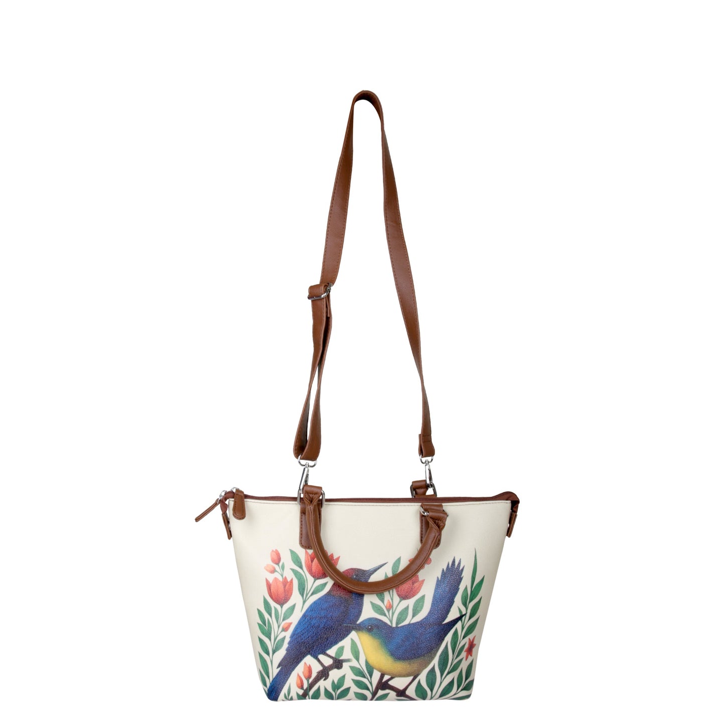 Women’s Birds Vegan Leather 3‑in‑1 Hand Printed Wholesale Convertible Shoulder Bag – Stylish Top Handle Crossbody Purse