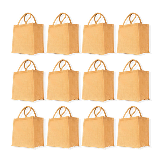 Unisex Jute Tote Bag, Reusable Shopping Bags, Wedding, Gift, Wholesale Burlap Reusable Grocery Bags (Packs of 12)