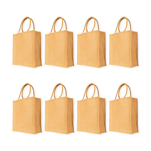 Tote Bags Wholesale Reusable Jute Tote Beach Bags- Shopping Bag, Wedding Party Burlap Gift Bag (Packs of 8)