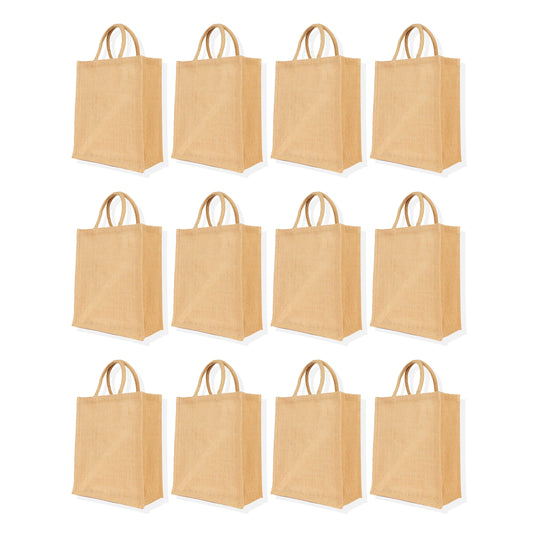 Reusable Wholesale Jute Tote Bags, Burlap DIY, Beach, Wedding Use, Promotional Shopping Bags (Packs of 12)