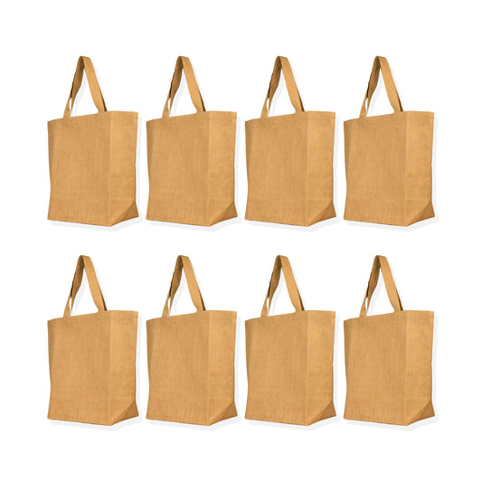 Jute Tote Bags with Handles – Wholesale Eco-Friendly Burlap Bags for Shopping, Weddings & DIY Crafts (Set of 8)
