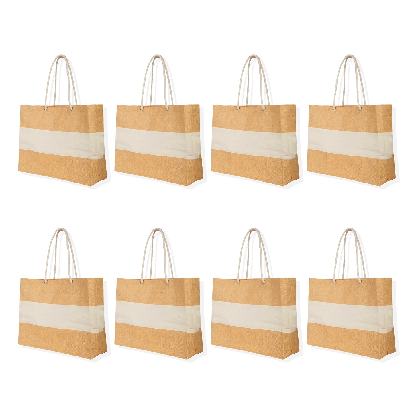 Jute Shopping Bags - Wholesale Natural Burlap Totes, Reusable for Gifting, Promotions & Daily Use (Packs of 8)