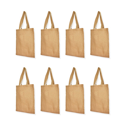 Reusable Jute Burlap Tote Bags with Handles – Wholesale Eco-Friendly Totes for Beach, Grocery, Weddings & Travel (Packs of 8)