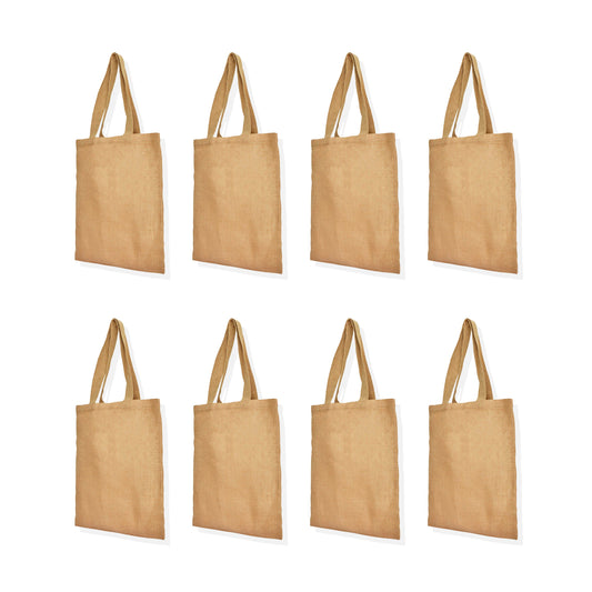 Reusable Jute Burlap Tote Bags with Handles – Wholesale Eco-Friendly Totes for Beach, Grocery, Weddings & Travel (Packs of 8)
