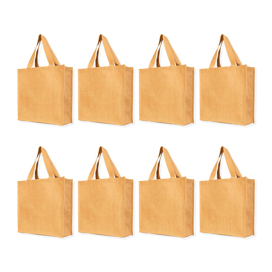 Wholesale Jute Tote Bags with Flat Handles – Reusable Burlap Bags for Women, Weddings & Shopping (Packs of 8)