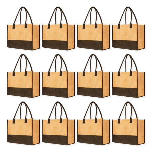 Reusable Jute Tote Bags- Wholesale Burlap Gift Bags for Women, Bridesmaids, Shopping (Packs of 12)
