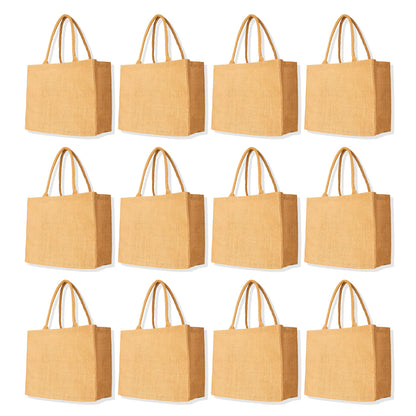 Wholesale Jute Burlap Tote Bags – Reusable Totes for Shopping, Beach, Weddings, DIY, Gifts (Packs of 12)