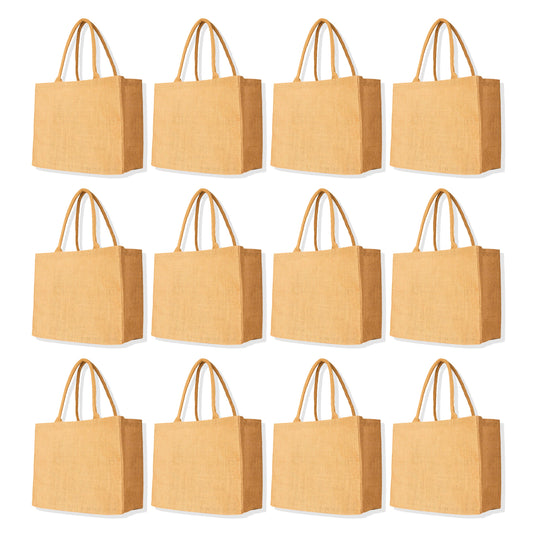 Wholesale Jute Burlap Tote Bags – Reusable Totes for Shopping, Beach, Weddings, DIY, Gifts (Packs of 12)