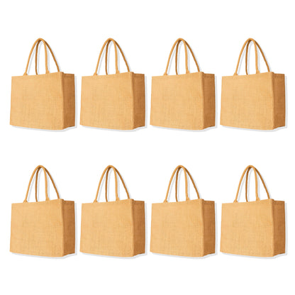 Jute Burlap Tote Bags – Reusable Wholesale Totes for Shopping, Beach, Gifts, DIY, Weddings (Packs of 8)