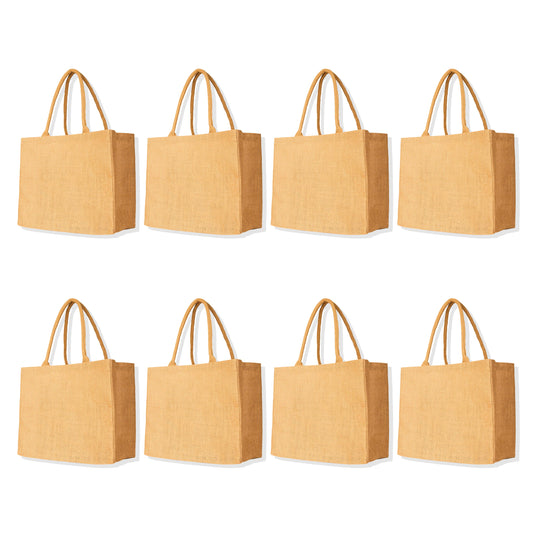 Jute Burlap Tote Bags – Reusable Wholesale Totes for Shopping, Beach, Gifts, DIY, Weddings (Packs of 8)